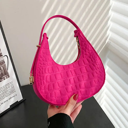 Women's Crocodile Grain Underarm Bags Felt Fashion Shoulder Bag Cute Simple Handbags Female Purses